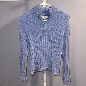 Pink Rose Heathered Blue Ribbed Quarter Zip Sweater